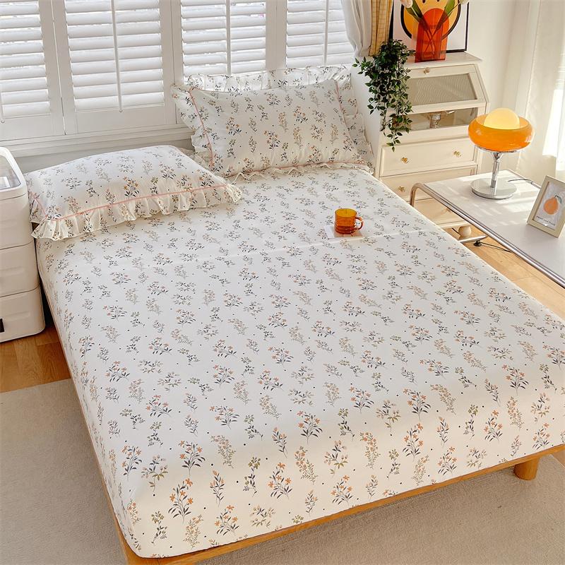 Floral Style Fitted Sheet Pure Cotton Bed Cover Skin-friendly Bed Sheets Couvre Lit Adults Kids Bed Linen (No Pillowcase)