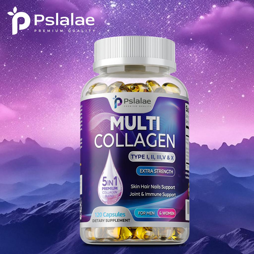 Pslalae Collagen Softgels, a natural hydrolyzed collagen peptide supplement, support hair, skin, nail, and joint health.