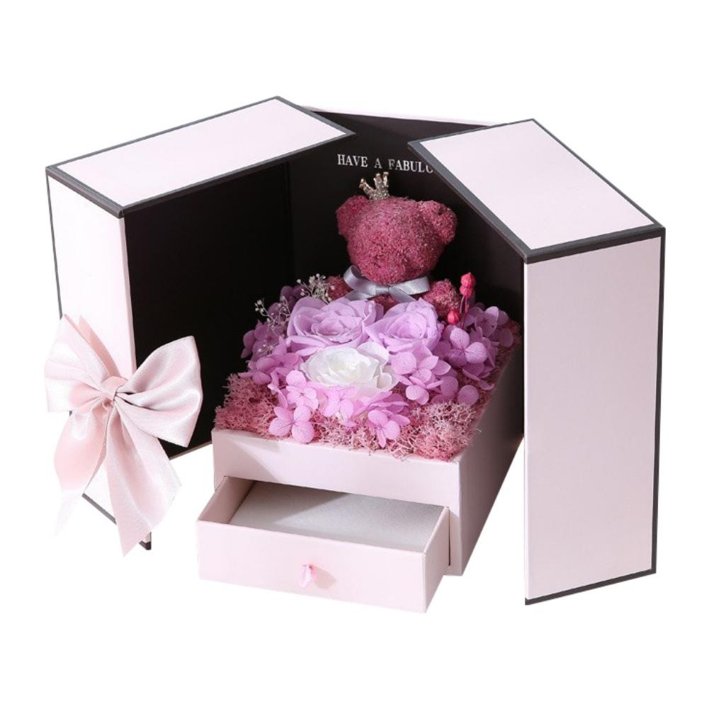 Romantic Rose and Cute Bear Decorative Gift Box Luxury Jewelry Box Valentine's Day Mother's Day Birthday Anniversary Gift Box