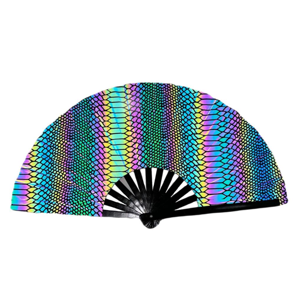 Новый складной бамбуковый веер 33 см, легкий, ручной, лазерные цвета, портативный, ПВХ, щелкающий, для линейных танцев