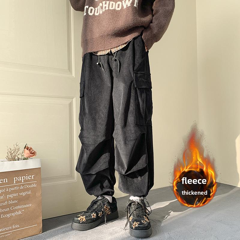 Мужской вельветовый комбинезон с бархатом - американский стиль, прямые свободные широкие брюки, модные осенне-зимние брюки большого размера