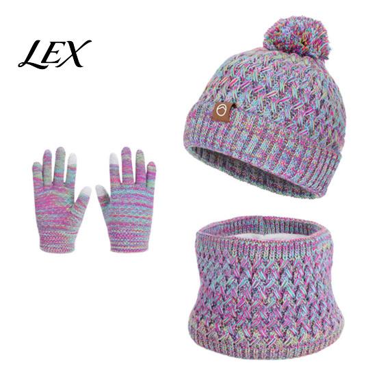 Kids Thermal Knit Beanies Neck Warmer Mittens Winter Hat Scarf Gloves Set, 3-Piece Fleece Lined Daily Wear Essentials for Boys Girls, Warm Accessories