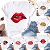 Модная женская повседневная футболка с коротким рукавом и принтом красных губ и рта, блузка