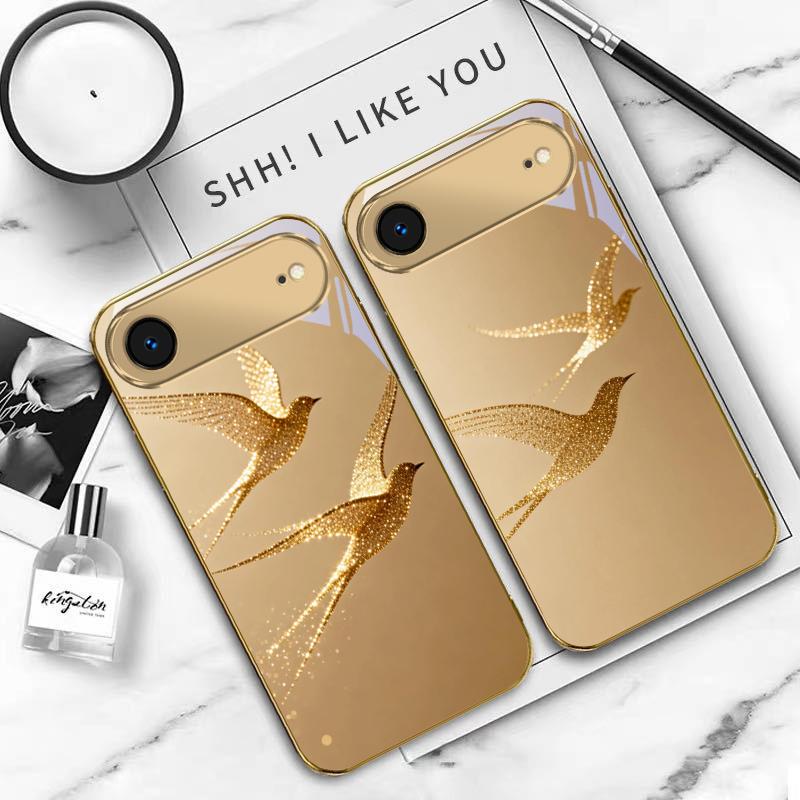 Золотая летящая птица Для IPhone 17 Pro Max 16 17 Pro 15 Pro 14 13 Plus 12 Mini 11 Pro Max XR 16E 17 Air Золотой стеклянный чехол для телефона