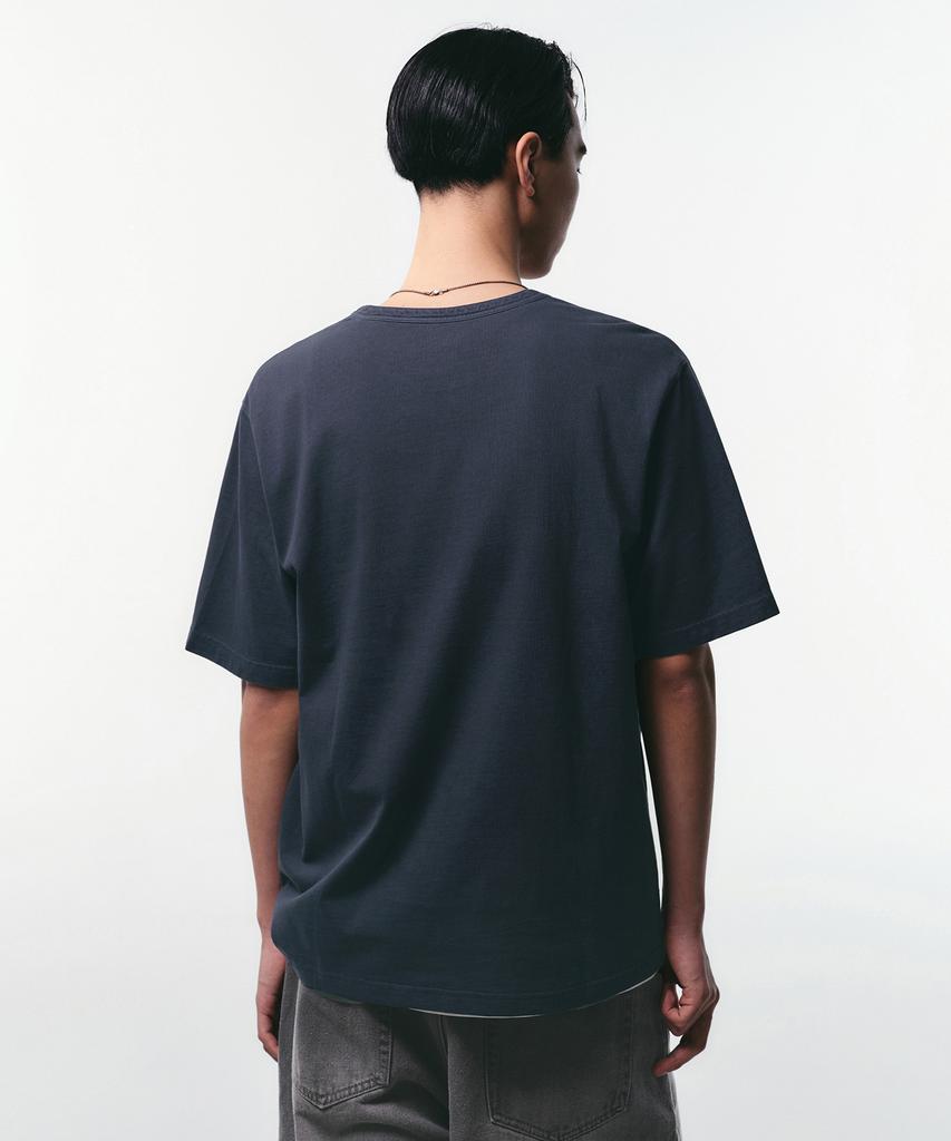 MUSINSA STANDARD Pigment Henley Neck T-Shirt [Navy]