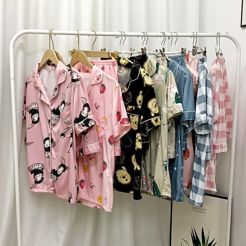 WeChat new short-sleeved pajamas women's summer lapel cute geometric loungewear Japanese and Korean popular shorts set