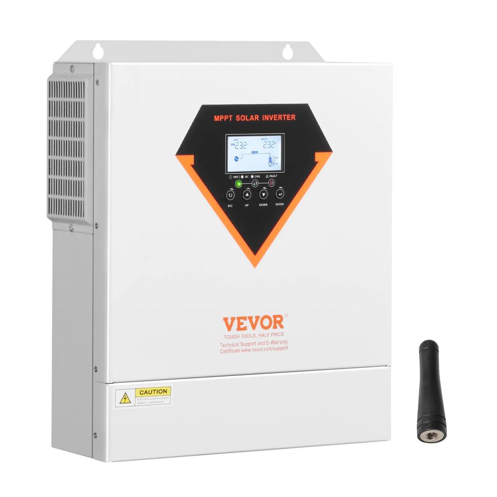 VEVOR Hybrid Solar Inverter, 3500W, All in One Pure Sine Wave Power Inverter Charger, 24V DC to Single-Phase 220/230V AC
