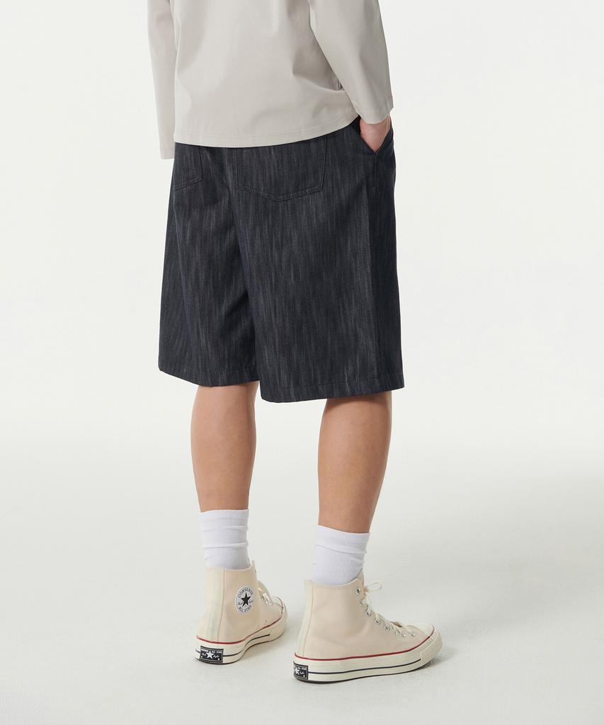 MUSINSA STANDARD Vertical Slub One-Tuck Wide Denim Shorts [Dark Indigo]