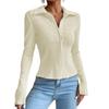 Women's Solid Color Spliced Sleeves Split Top Button Up Lapel T-shirt