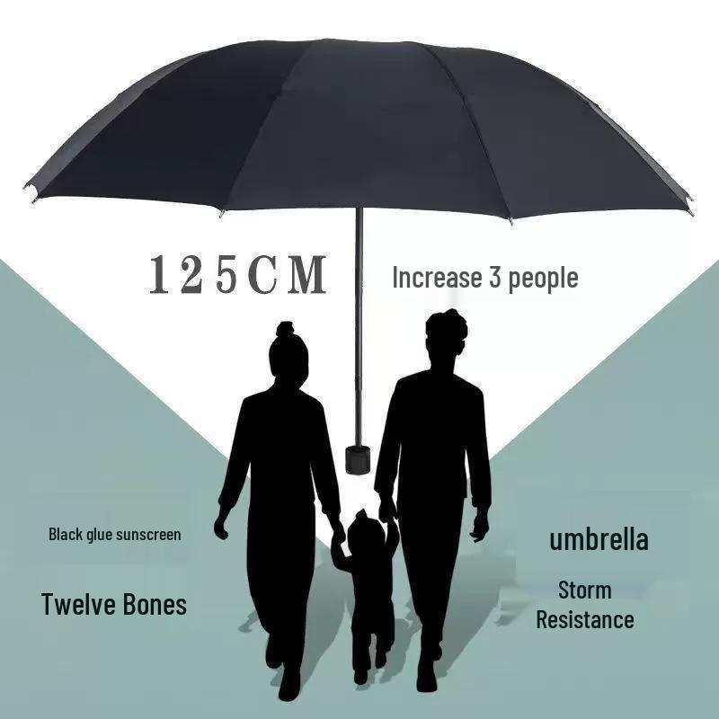 Twelve-Bone Extra-Large Dual-Use Manual Umbrella with Black Glue Sunscreen