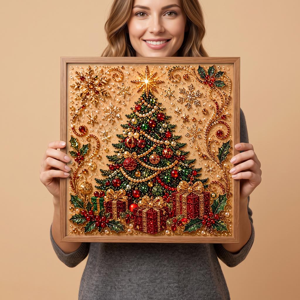 Christmas Pearl Art DIY Painting Kit Five Pointed Star Christmas Tree, Holiday Home Decor Diamond Painting Craft