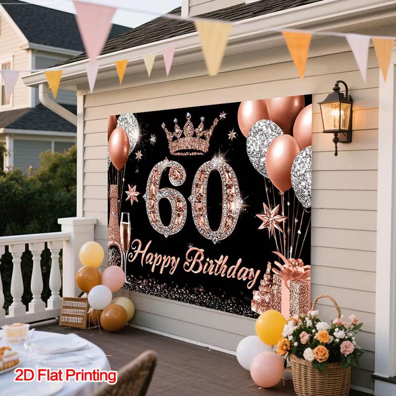 2D Black Glitter 60th Birthday Party Decoration Background