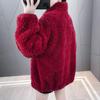 Winter Lady Coat Thickened Double-sided Faux Fleece Solid Color Stand Collar Neck Protection