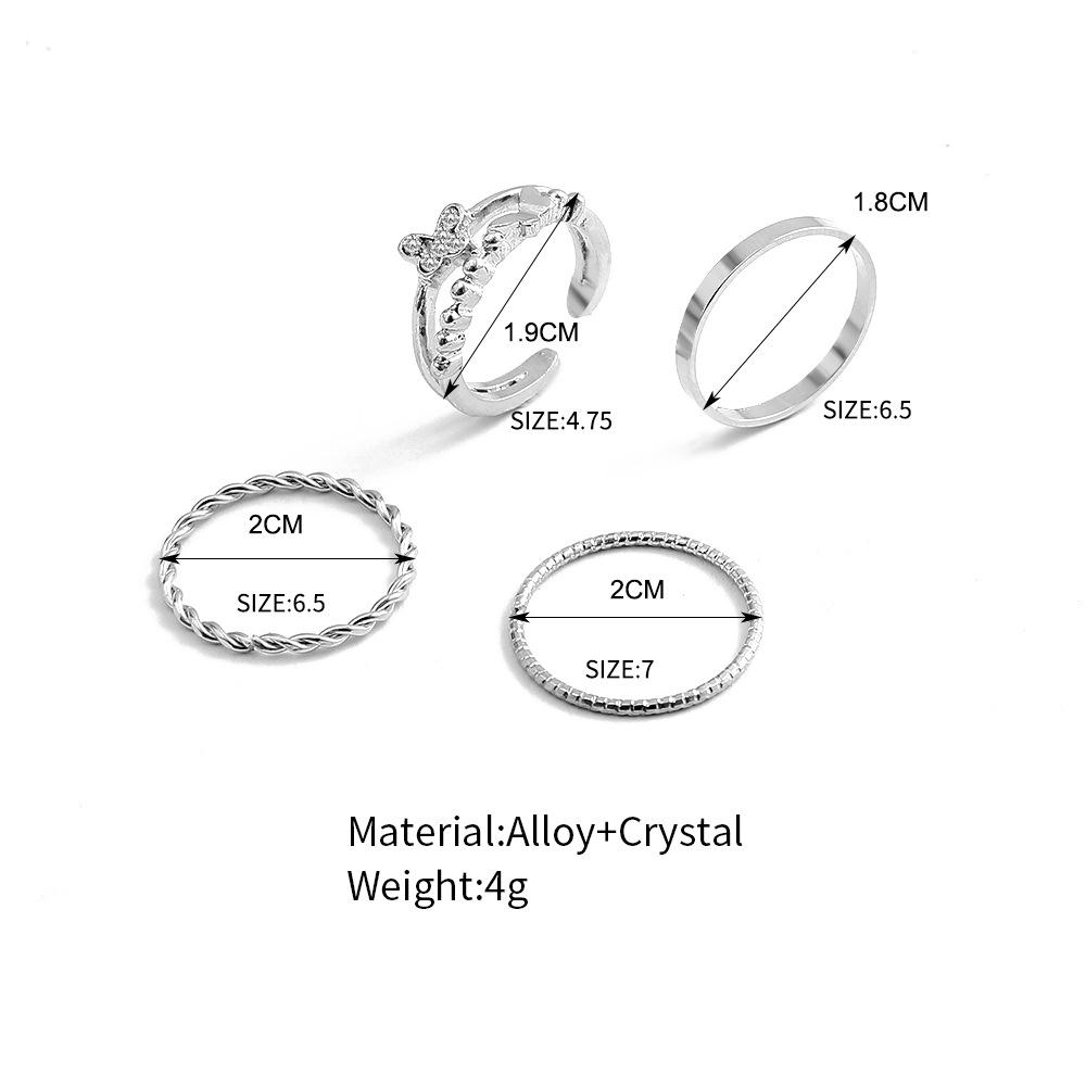 Панк Металлические Кольца с Бабочками: Креативный набор из четырех популярных колец на фаланги