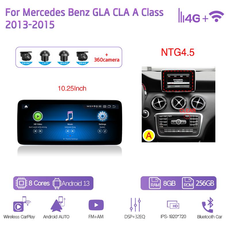 10.25/12.3 дюйма Android13 Для Mercedes Benz GLA CLA A Класса 2013-2018 GPS Навигация CarPlay 4G 360Камера Автомобильный Мультимедийный Плеер