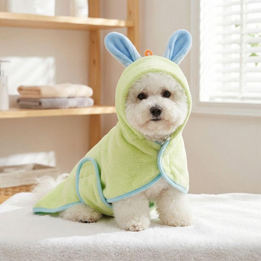 Warm Dog Hooded Bathrobe Coral Fleece Microfiber Dog Towel Rabbit Ear Design Pet Robe Swimming