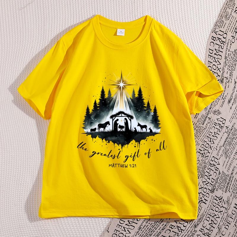 Nativity Christian Tshirt Unisex Women Christmas Bible Verse Tshirt Casual Cotton Short Sleeve Round Neck Graphic Tees Clothes