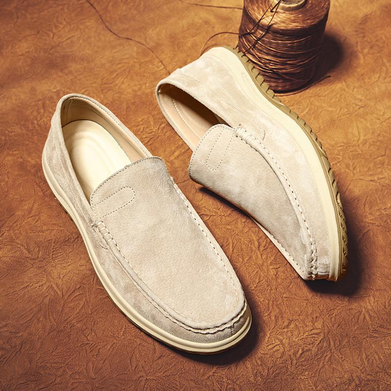 Fashion Retro Men's Top Layer Pigskin Handmade Bean Shoes Fashionable Autumn Men's Handmade Sewing Comfortable Sports and Leisure Shoes