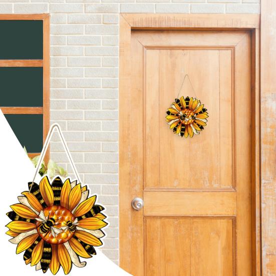 Bee Sunflower Wooden Door Sign Outdoor Wall Garden Front Door Indoor Hanging Welcome Doorplate