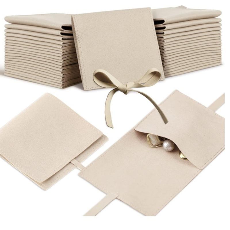 Jewelery Gift Bag Microfiber Jewellry Pouch with Ribbon Envelope Gift Packaging Organizer Bag for Earrings Necklace