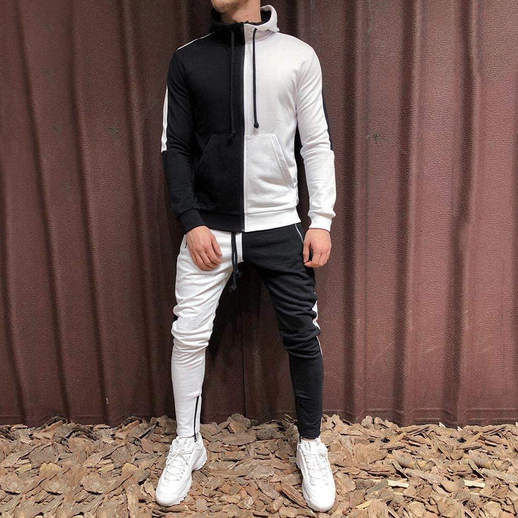 Мужской весенне-осенний кардиган с круглым вырезом и капюшоном, костюм-толстовка с цветными блоками