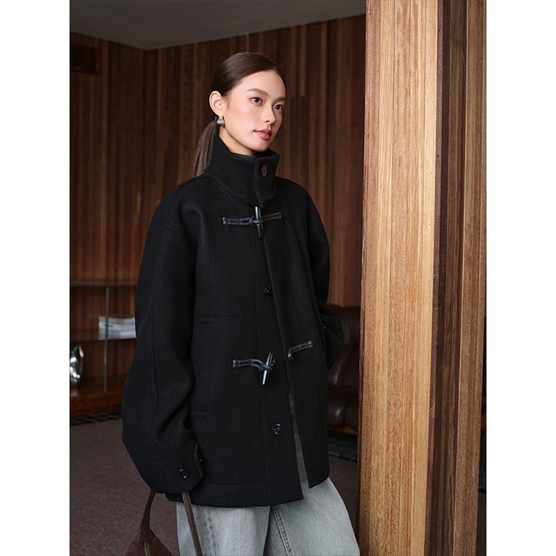 Угловая пряжка ленивый силуэт шерстяное пальто женское двустороннее