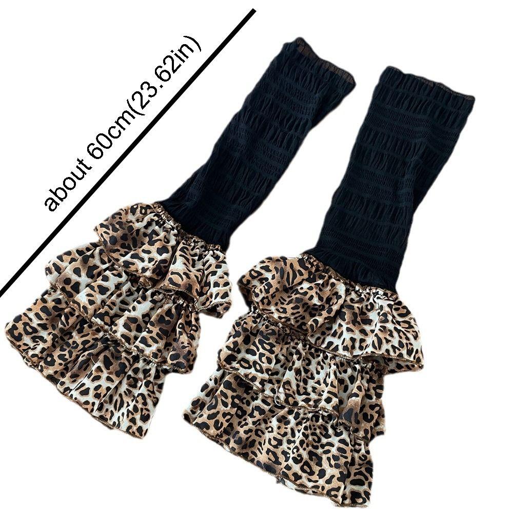 Winter Warm Ruffled Flared Leg Sleeve Leopard Print Tiered Piled Calf Socks Ruched Leg Warmer