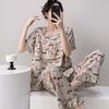 Short-sleeved trousers cotton and silk pajamas women's summer thin suit Japanese sweet anti-bumps can be worn outside cotton silk loungewear