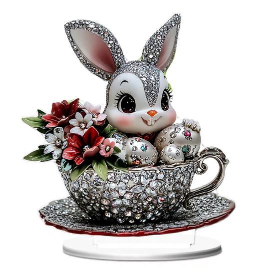 Easter Bunny Acrylic Table Sign 2D Flat Colorful Eggs Rabbit Decoration Home Living Room Valentine's Day