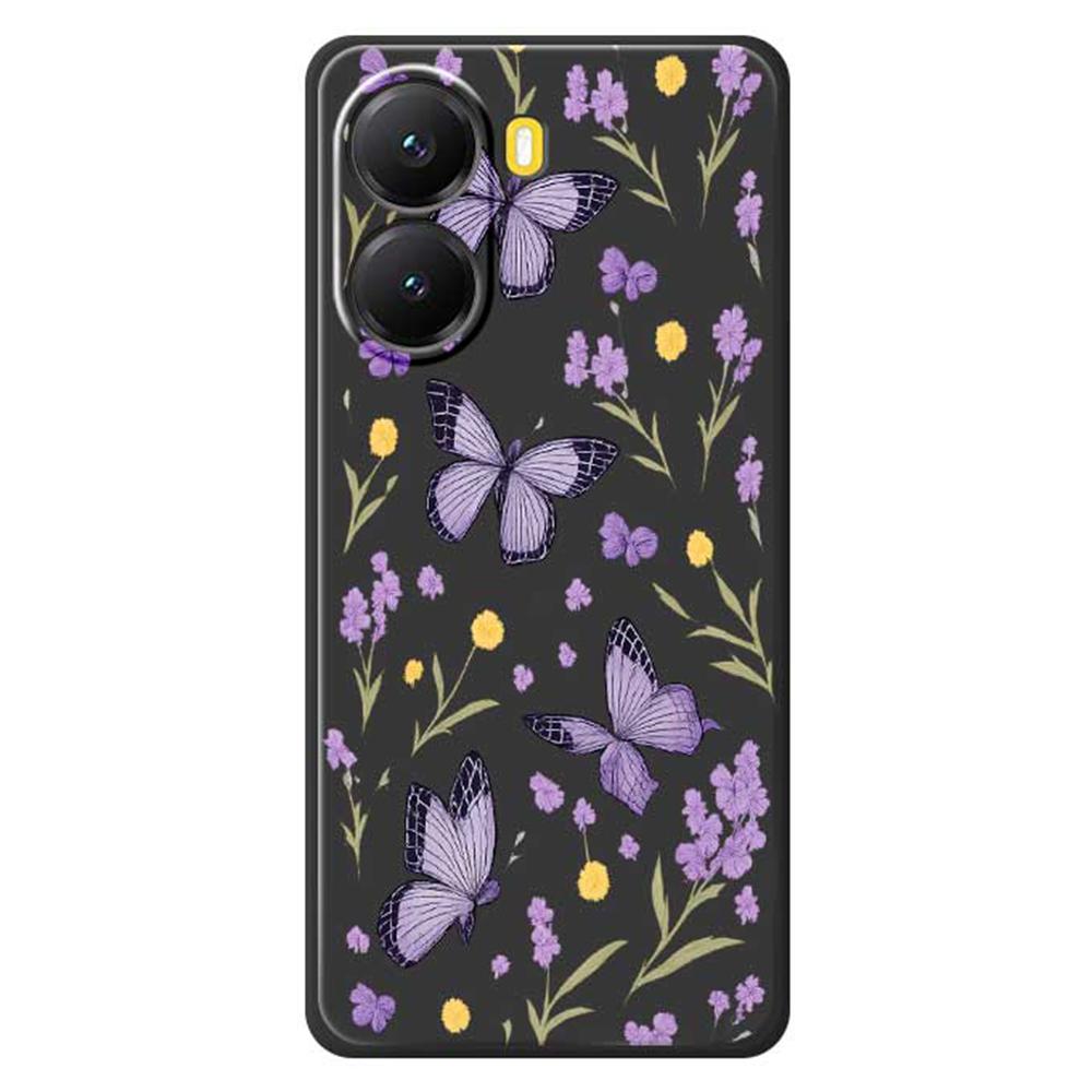 For Xiaomi Redmi Turbo 4 5G/Poco X7 Pro 5G Case Purple Butterflies Pattern Printing Straight Edge TPU Phone Back Cover