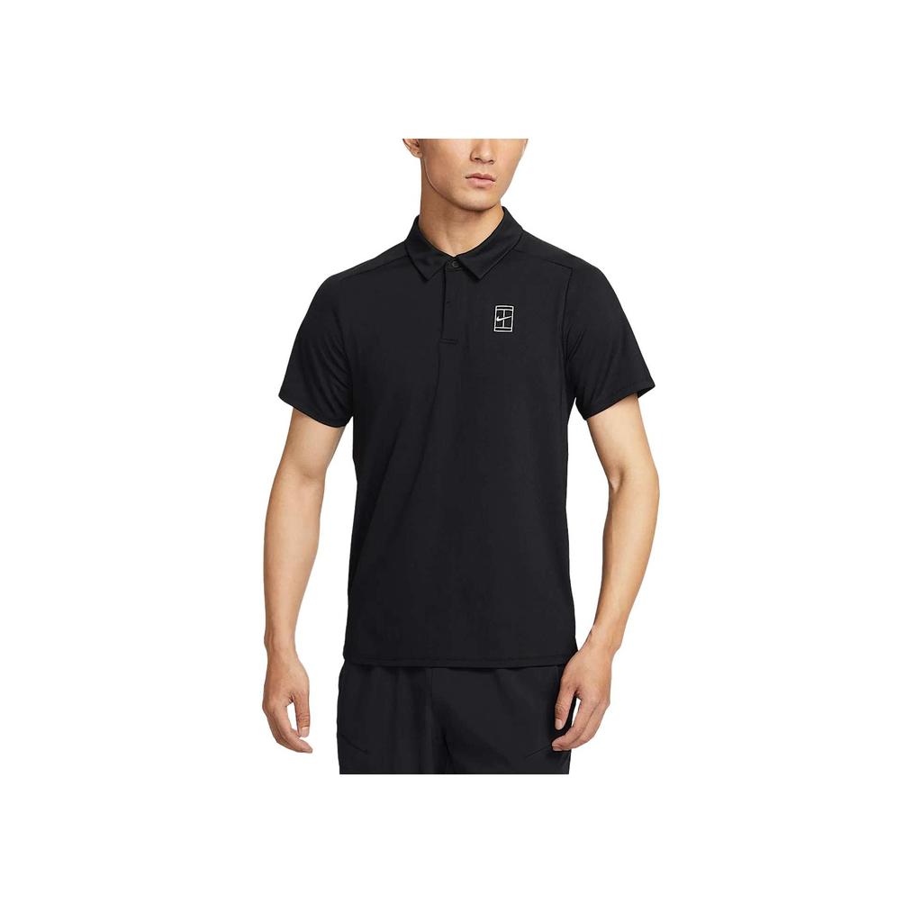 Nike Court Advantage Dri-Fit Реглан Рукав Лого Быстросохнущий Дышащий Теннисное Поло Приталенный Крой Футболка с Коротким Рукавом Мужской Топ Черный Белый FZ6908010