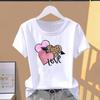 (Asian Size) Graphic Tee T Shirt Clothing Lady Leopard Love Heart Trend Cute Casual Fashion Print Female Casual Women's Top Short Sleeve T-shirts