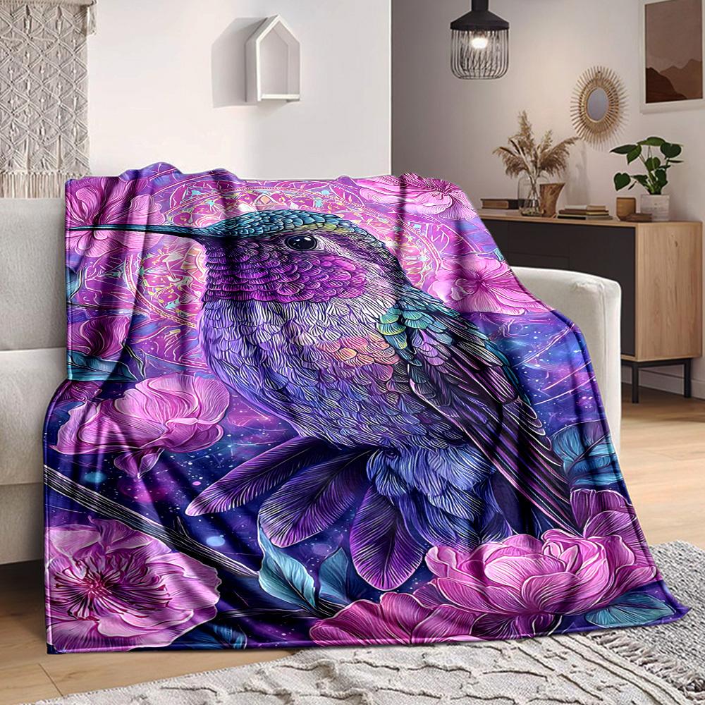 1pc Hummingbird Flowers Blanket, Lightweight Flannel Throw Blanket for Sofa, Bed, Travel, Camping, Living Room, Office, Couch, Chair, and Bed