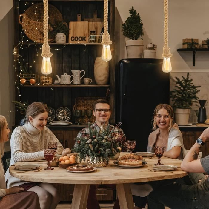 Lustre Suspension - talifoca - Vintage - Corde de Chanvre - E27 - 60W - Intérieur