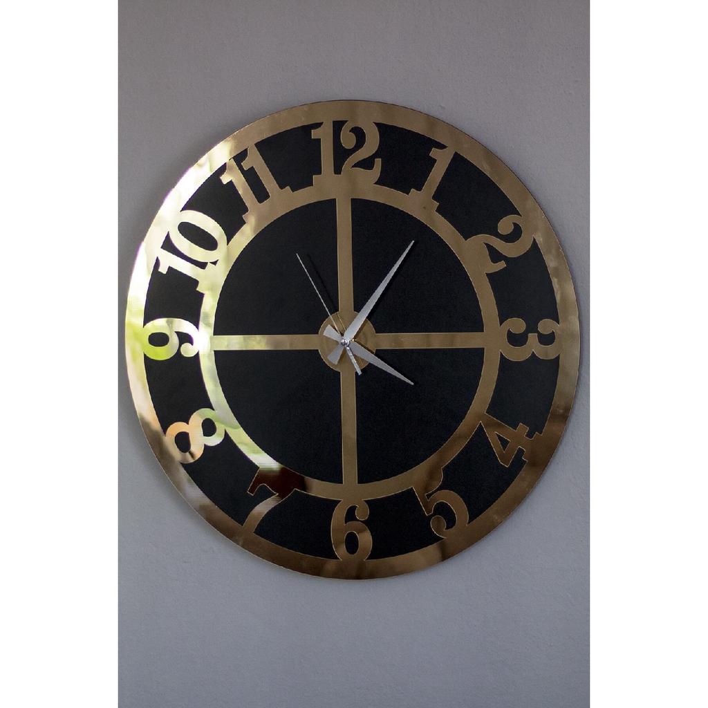 Маленькие декоративные настенные часы 40x40 см круглые двухслойные золотые оргстекло на МДФ с турецкими цифрами