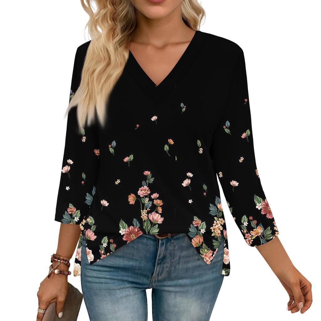 3/4 Sleeve Shirts For Women  Print Graphic Tees Blouses Casual Plus Size Basic Tops Pullover