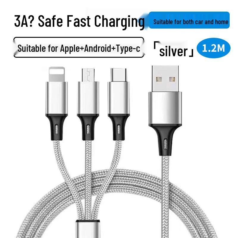 USB-кабель для быстрой зарядки 3-в-1: Совместимо с устройствами Apple, Huawei, Type-C и Android, Универсальное зарядное устройство 3A
