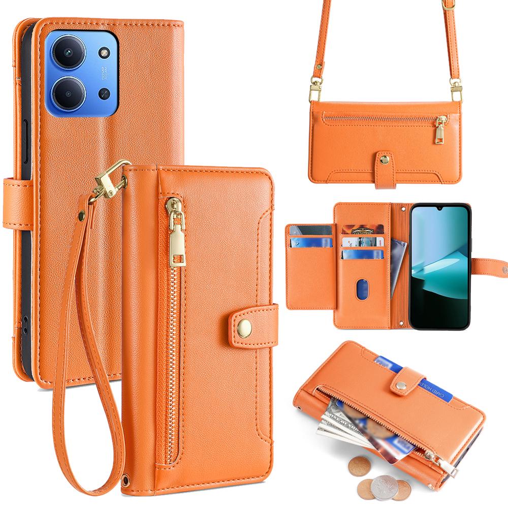 Leather Case for Xiaomi Redmi 15C 4G (EU) (173mm)/15C 5G (EU) (173mm)/Poco C85 4G (173mm) Zipper Pocket Wallet Phone Cover with 2 Straps