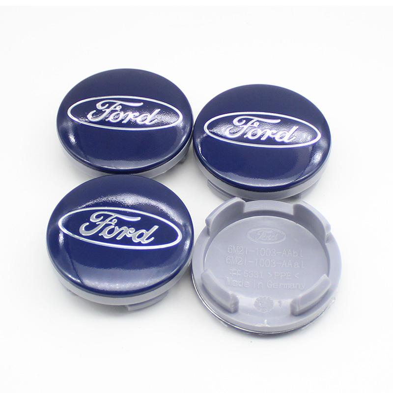AJI1 4Pc 54MM Wheel Centre Caps Set Hub Centre Rim Cover Badge Blue Center Wheel Cap Kit Fit For Ford ST Most Models Auto Accessories