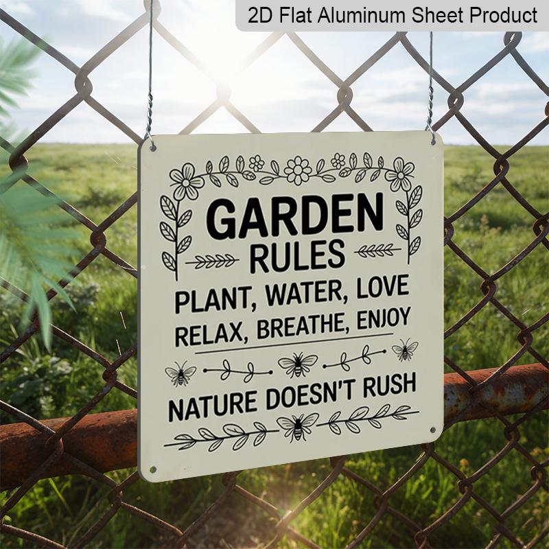 2D Flat 1pc, Vintage Metal Aluminum Sign, Outdoor Plaque and Wall Decoration, Garden Rules Sign, Courtyard Decoration, Living Room Decoration, Study