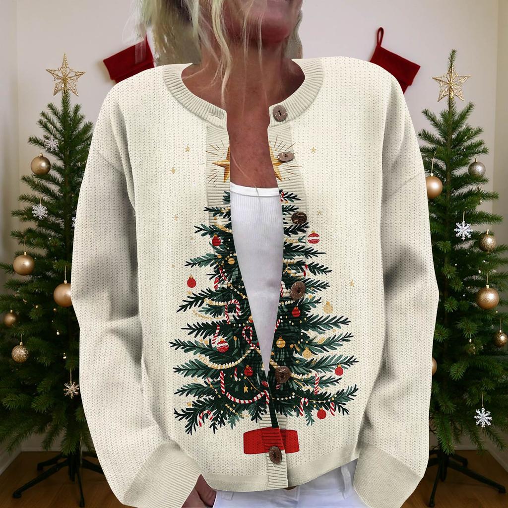 Женский рождественский свитер Милый забавный рождественский свитер Осень и зима Свитер с длинным рукавом вязаный