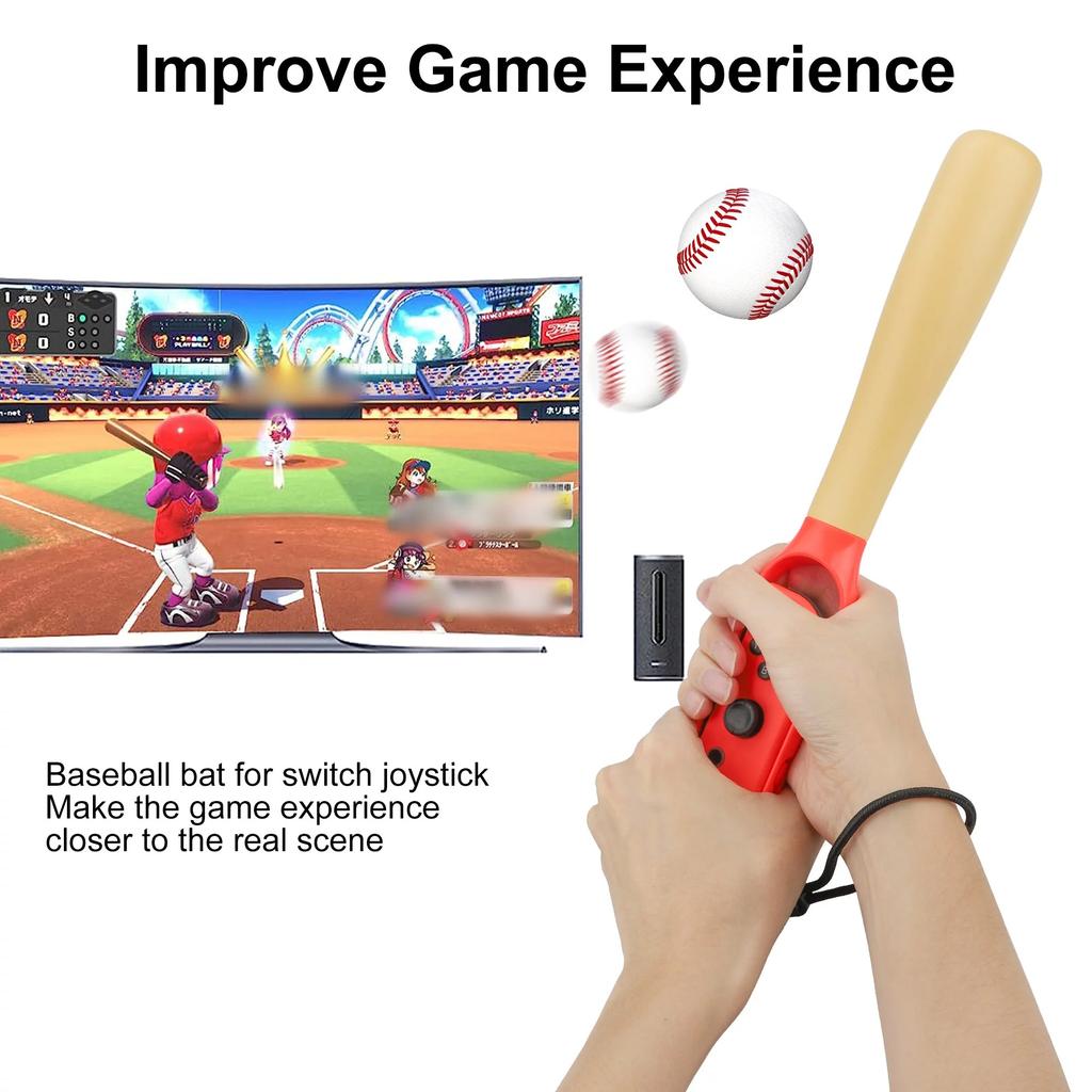 2Pcs Baseball Bat Handle Grips, TSV Baseball Stick Game Accessories Fit for Nintendo Switch/Switch OLED Joy-Con, Somatosensory Sports Game