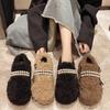 Women's Shoes Mao Mao Shoes Women's 2025 Winter New Outer Wear Flat-bottomed Pearl Decoration Korean Version Doudou Shoes One-pedal Fairy