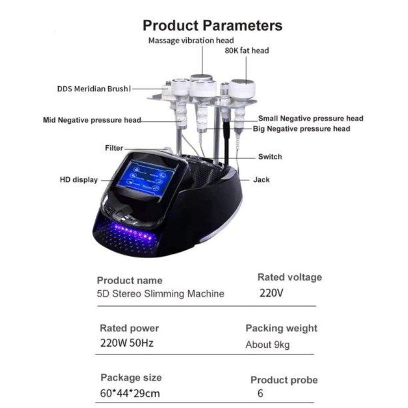 NEW 6 In 1 Ultrasonic 80K Cavitation Radio Frequency RF Face Lifting Weight Loss Slimming Machine Vibration Vacuum Body Massager