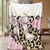 Gold Glitter Leopard Roses Theme blanket Lightweight Warm Flannel Blanket Decorative Throw Blanket for Home Decoration