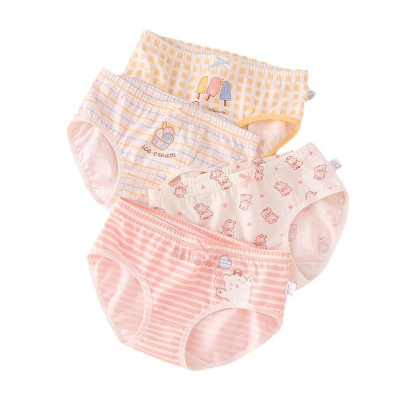 Хлопковые трусы для маленьких девочек, 4 шт., нижнее белье с принтом, трусики
