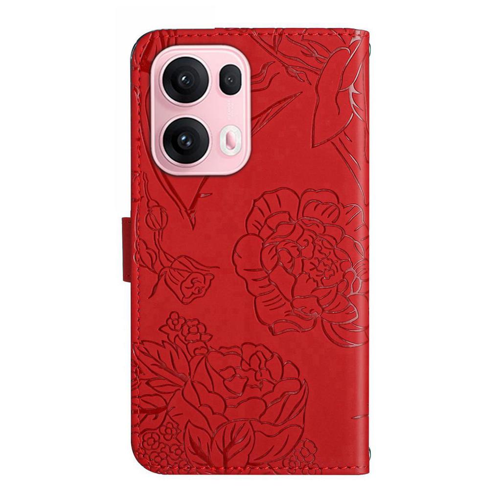 For Oppo Reno13 Pro 5G Case Butterfly Flower Imprinted Leather Phone Cover with Strap