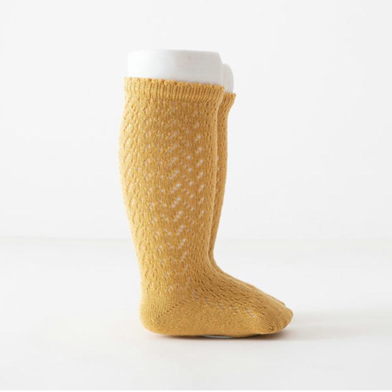 Однотонные детские носки выше колена, мягкие хлопковые носки для малышей, детские носки с ажурным узором для 0-2 лет