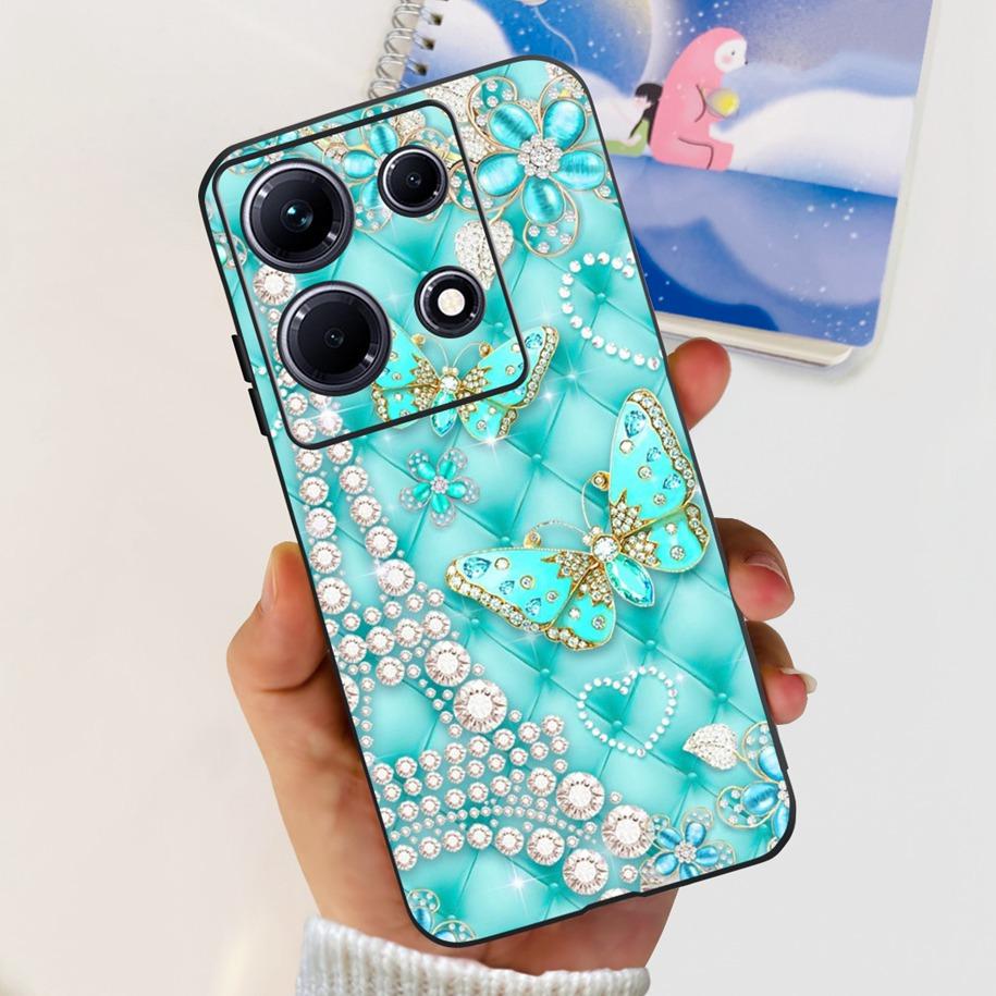 For Infinix Note 30i Case Stylish Flower Black TPU Shockproof Bumper For Infinix Note 30 Pro X678B Phone Cover Note 30 5G Fundas