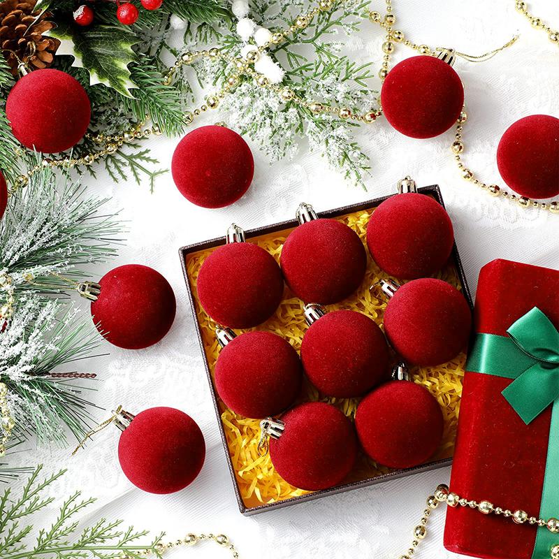 5/10Pcs Velvet Christmas Ball Ornaments Red White Xmas Tree Hanging Pendants Diy Home Party Christmas Decoration  Year Gifts